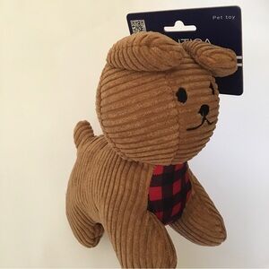 NEW Dog Toy Plush Soft Stuffed Brown Corduroy Puppy Dog with Squeaker | Nautica